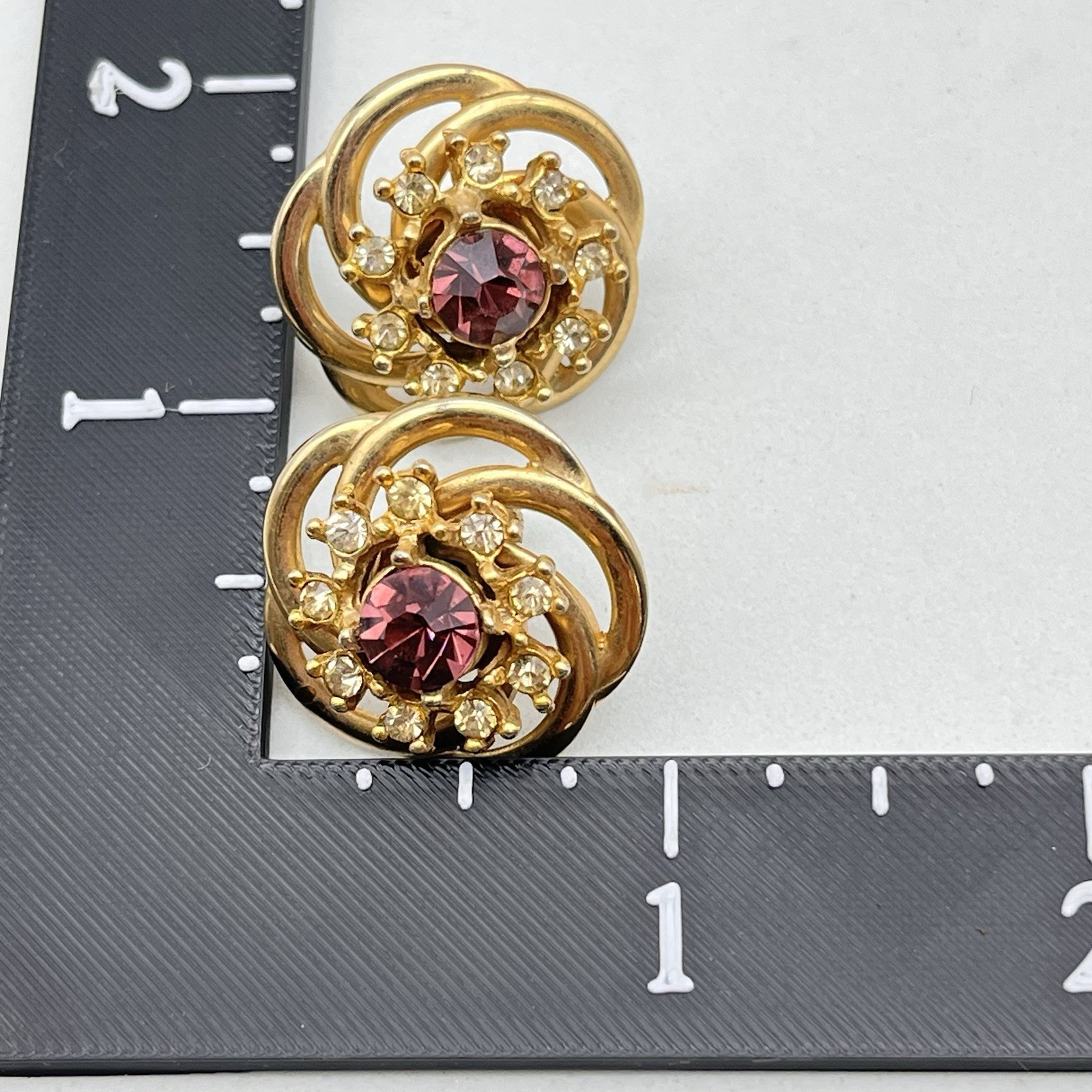 Vintage Purple Rhinestone Jewelry Set Necklace Screw Back Earrings