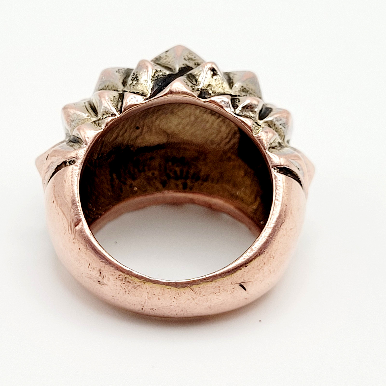 Brutalist Modernist Spike Geometric Pyramid Quilt Dome Mix Metal Tone Ring 6.5