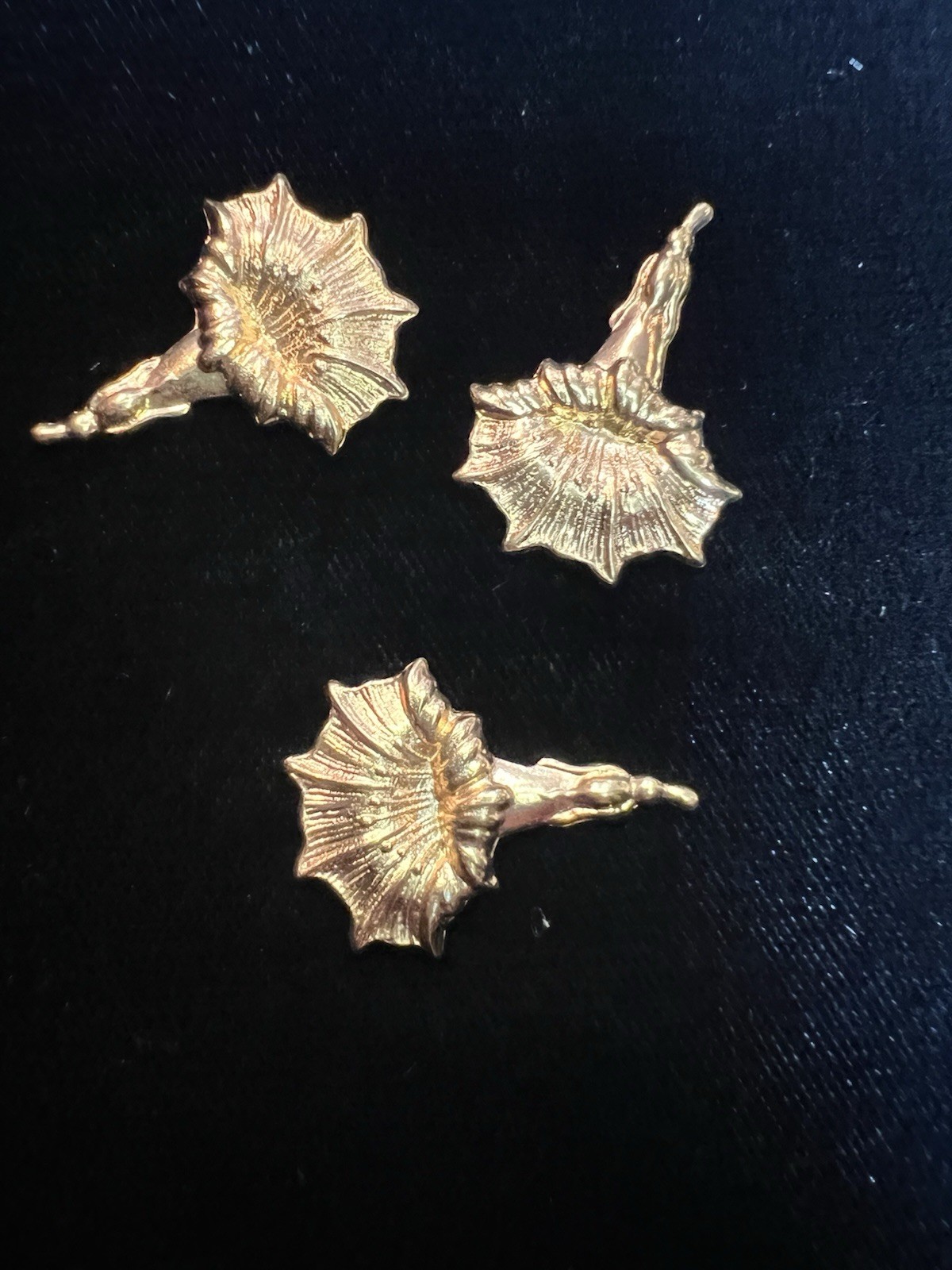 Three Vintage Floral Brass Stampings 22K Gold Plated for Jewelry/Crafting/Decor