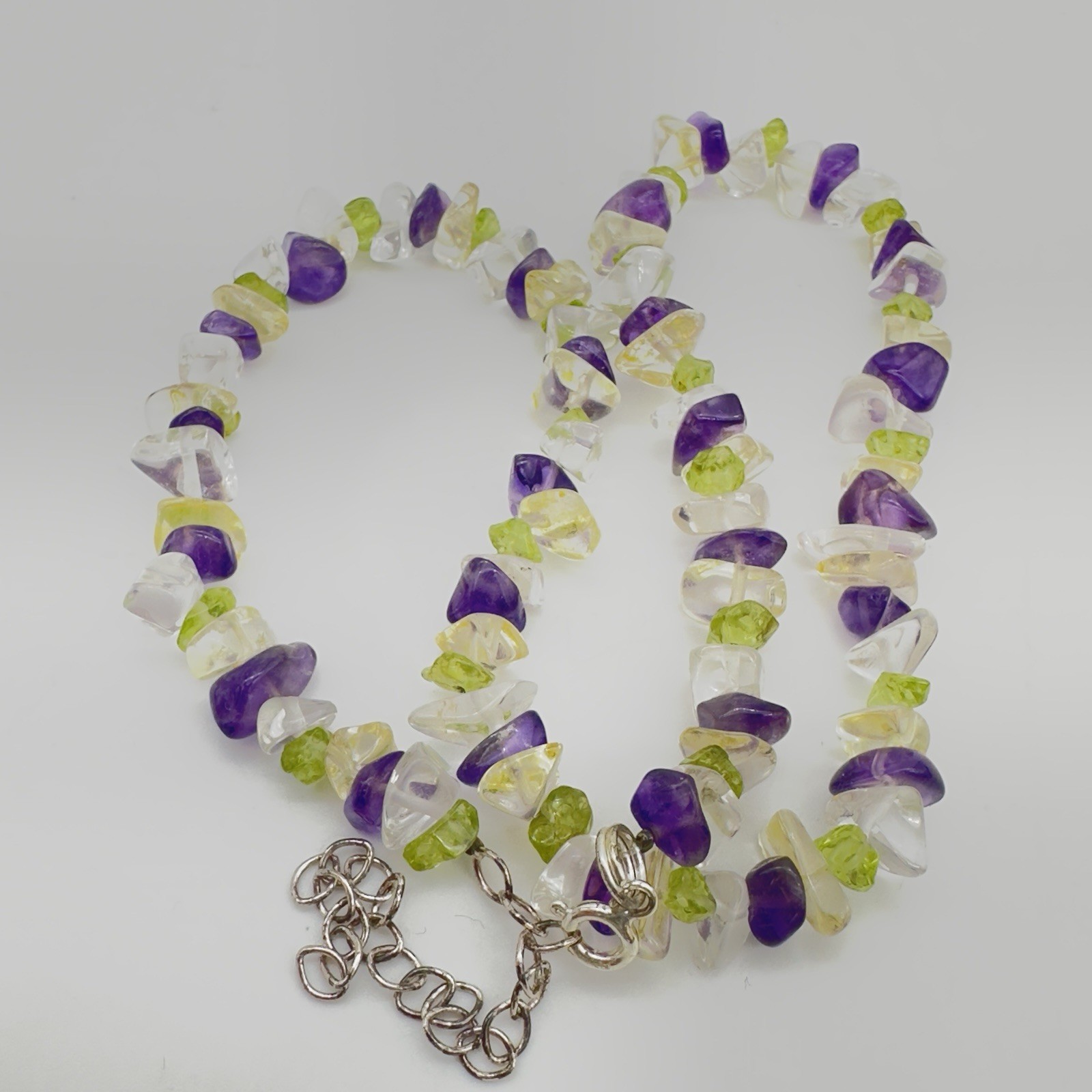 Vtg Multi Gemstone Sterling 925 Necklace Amethyst Peridot Quartz Estate