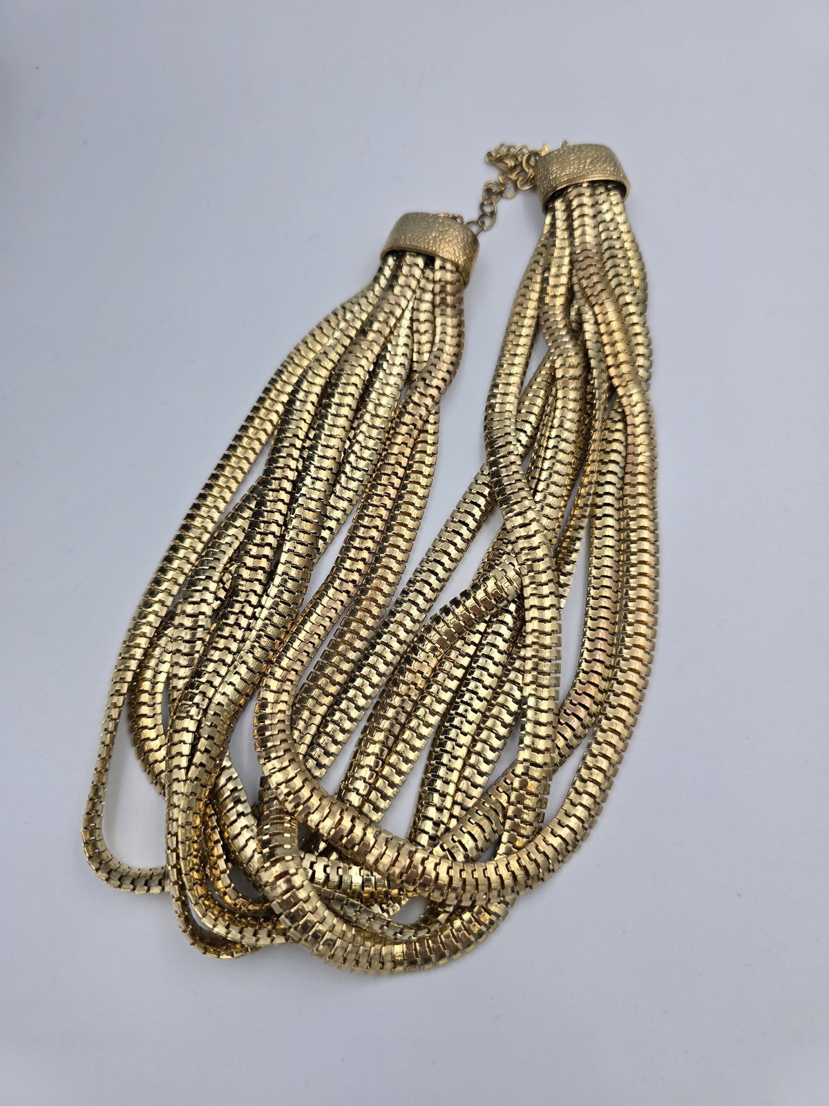 Vintage Multi-Strand Gold Tone Box Link Snake Chain Statement Necklace