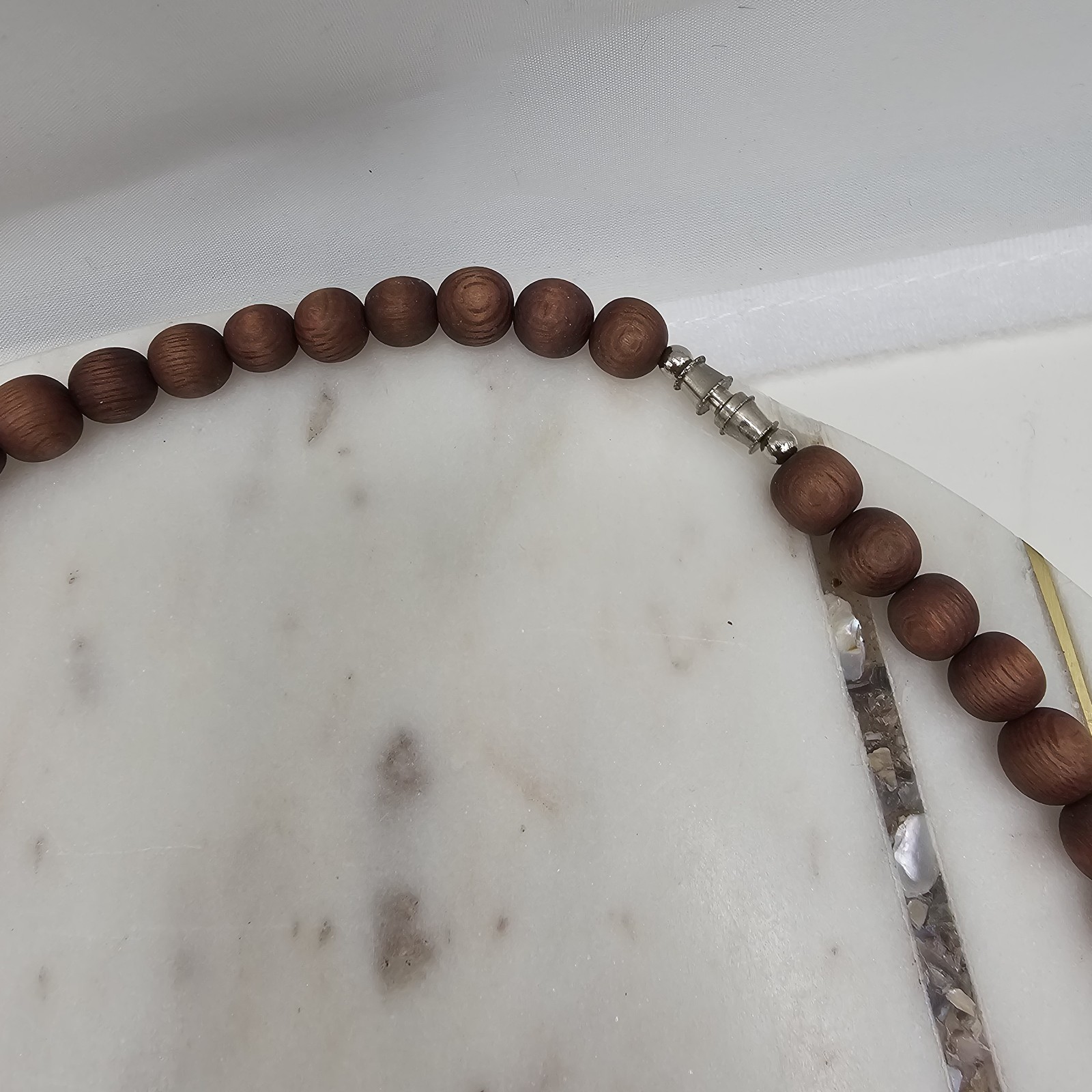 VTG Chunky Wood Bead Necklace Statement Large Brown Natural Geometric Boho 25 in