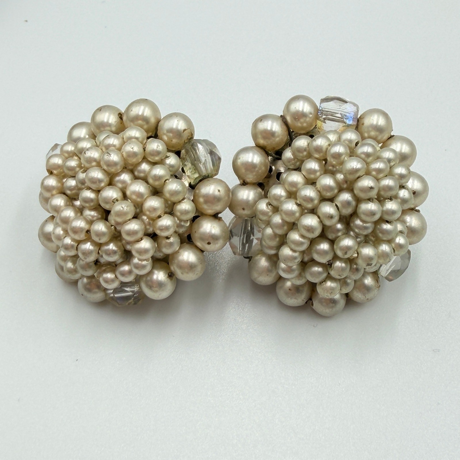 Vtg Japan Hong Kong Beaded Cluster Earrings Lot 10 Pair MCM Costume Jewelry Clip