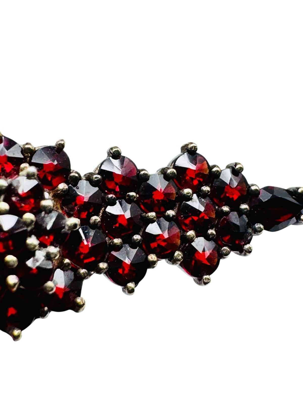Vintage Bohemian Rose Cut Garnet Sterling Vermeil 925 Brooch Pin