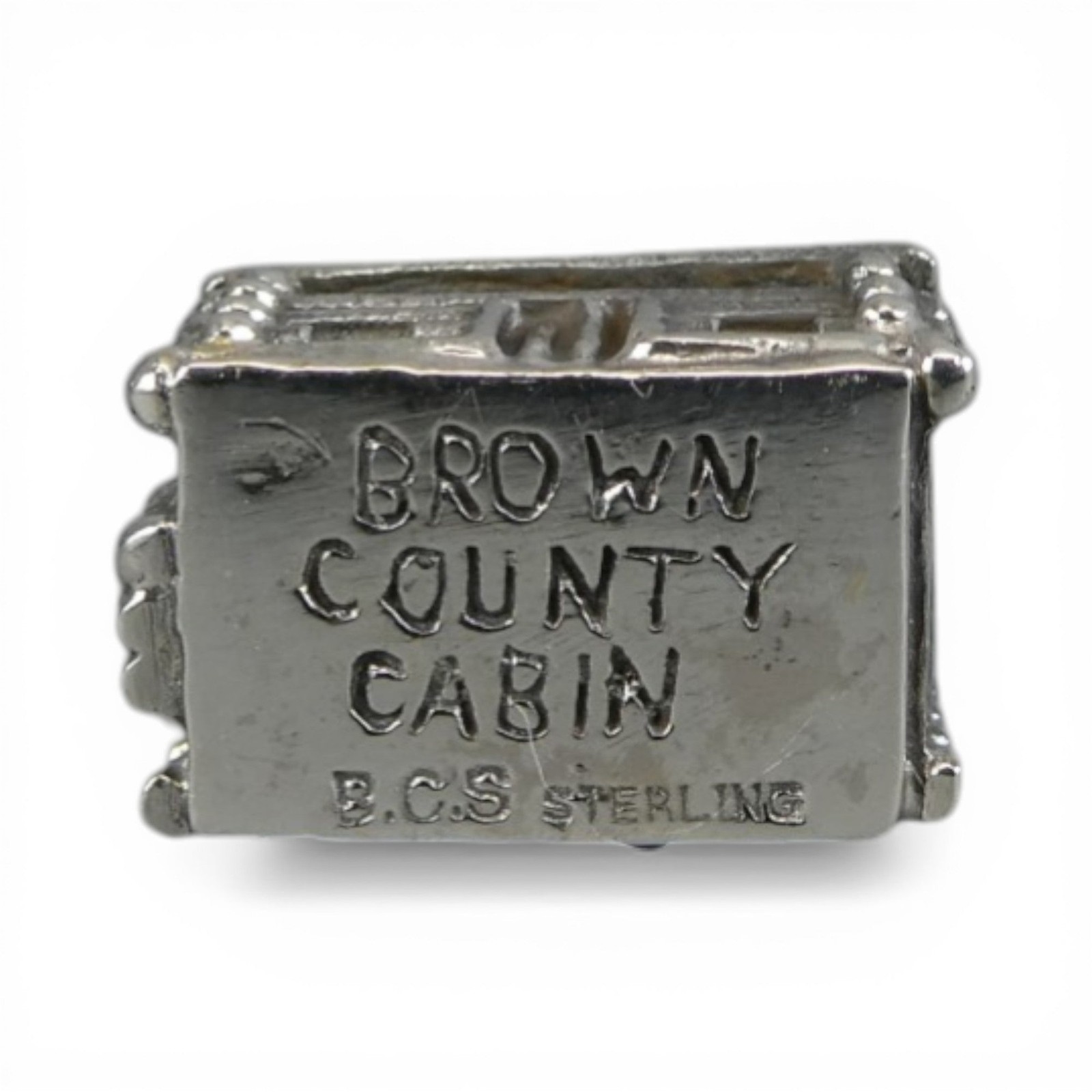 Sterling Silver LOG CABIN Charm for Bracelet PENDANT Brown County VINTAGE Cute!