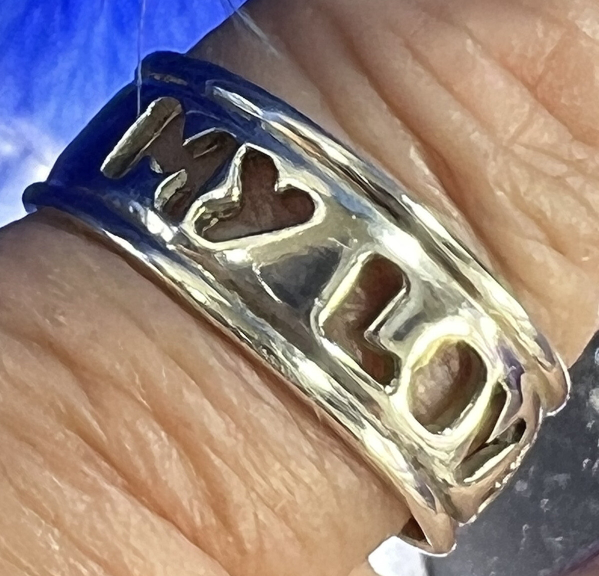 “MY LOVE” open cut 5/16″ N -S Sterling Silver Estate 0.925 BAND RING size 7.5
