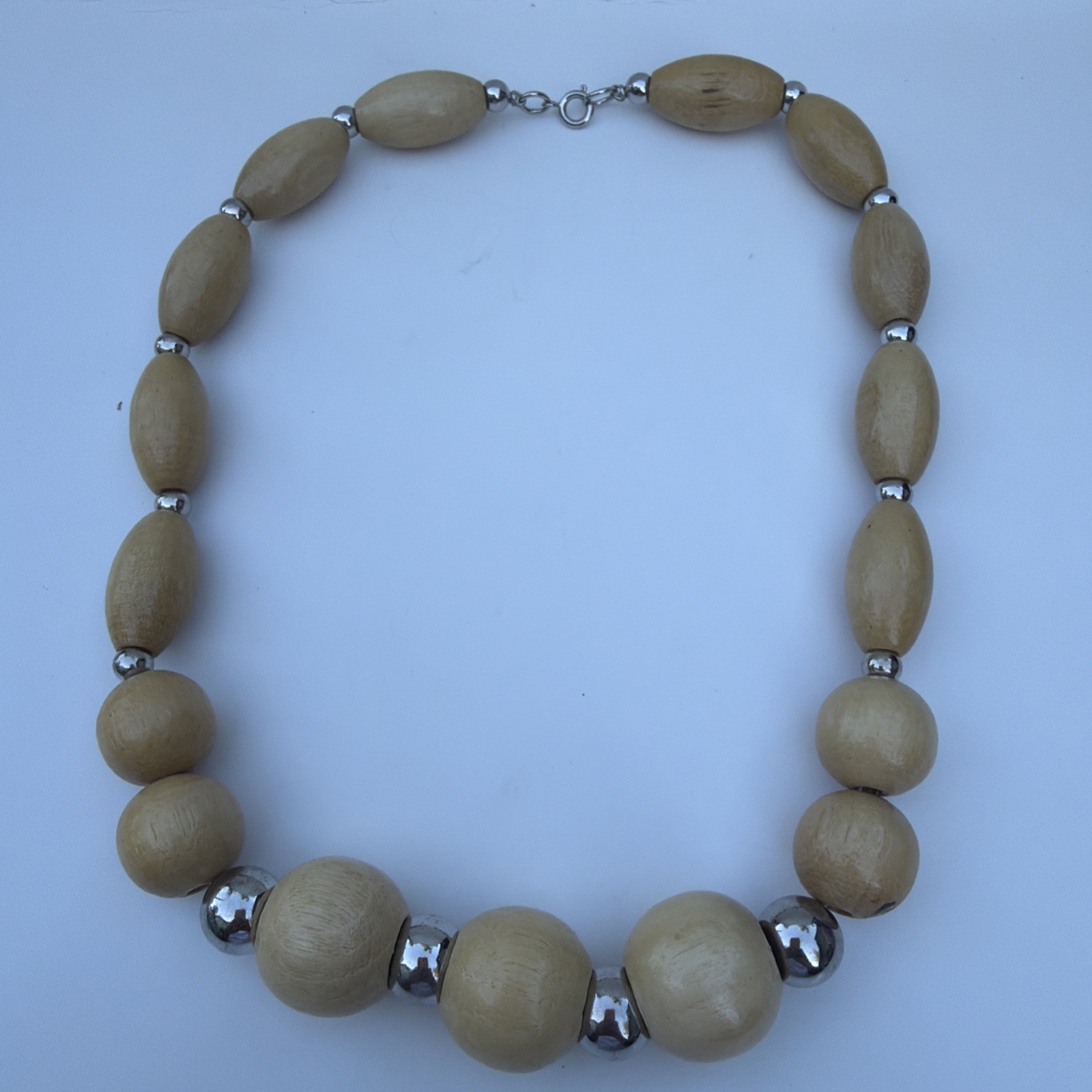 Vintage 90s Wood Bead Chunky Statement Necklace Boho Retro Women’s Jewelry