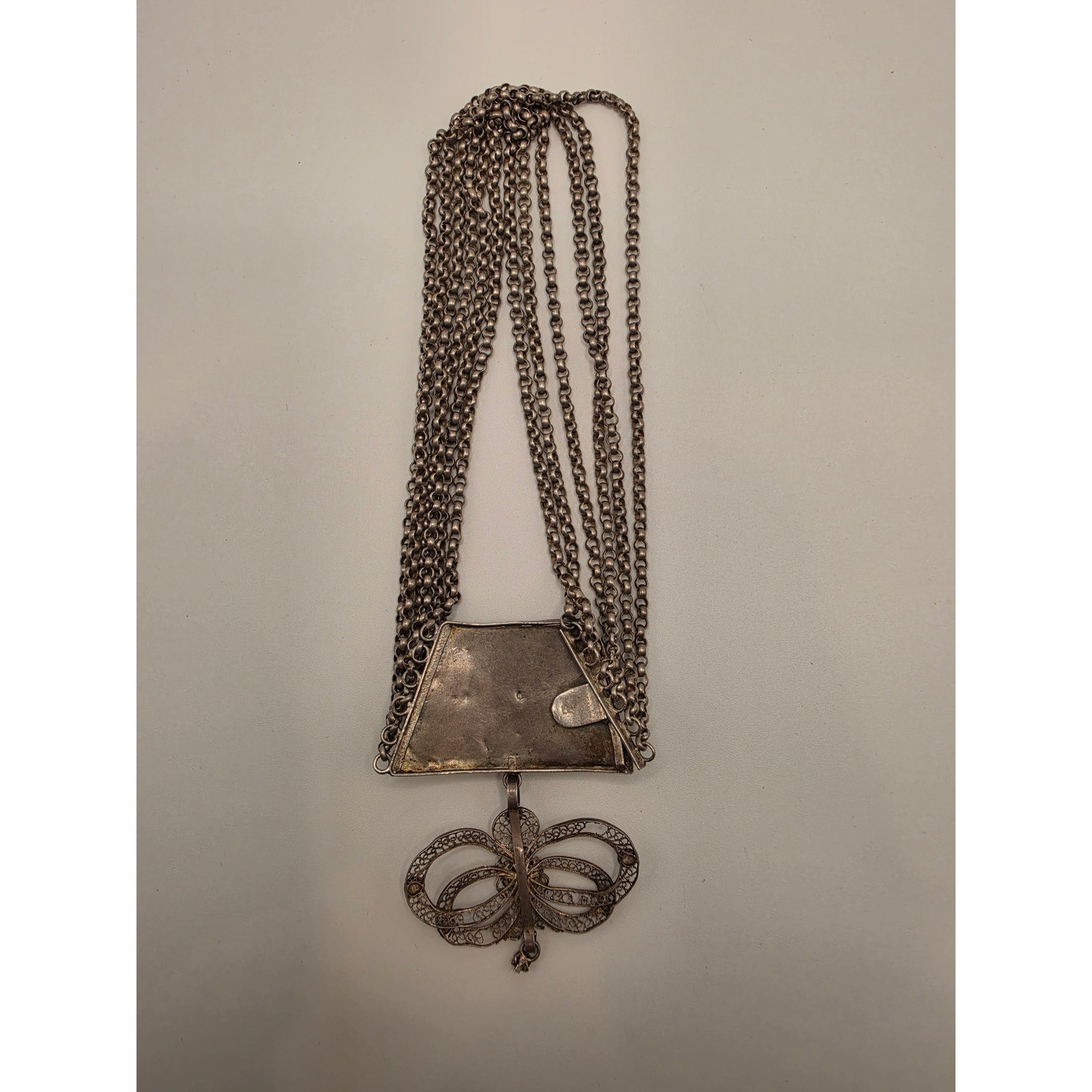 Vintage Silver Filigree Multi Strand Necklace 5 Chain Statement Piece 800 Silver