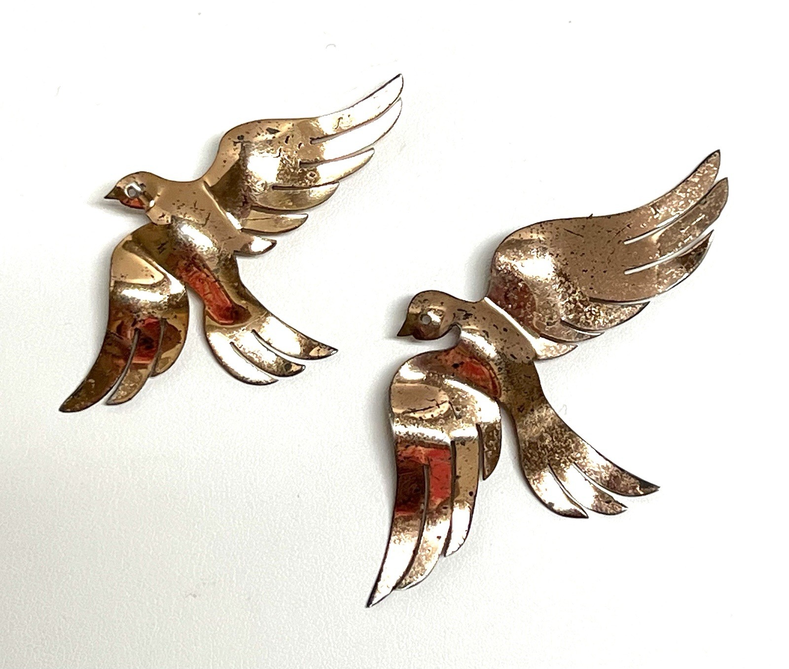 Vintage Birds In Flight Brooch Set 2 Sterling 925 Vermeil Gold Pins 11g Ex Cond